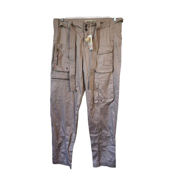 JOHNNY WAS NWT Pete & Greta Tyla Belted Cargo Pants Khaki Size 4 Cotton Blend - Picture 2 of 11